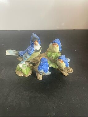 Bluebird Ceramic Figurine Set - Decorative Birds on Branch